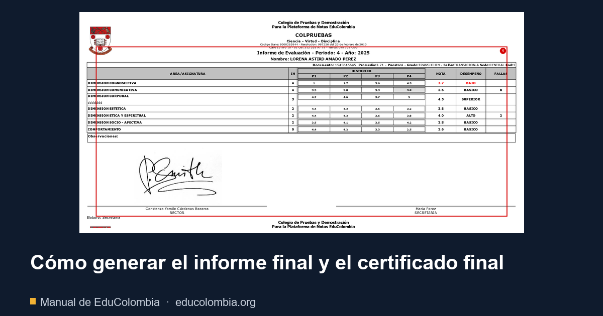 Cómo generar el informe final y el certificado final
