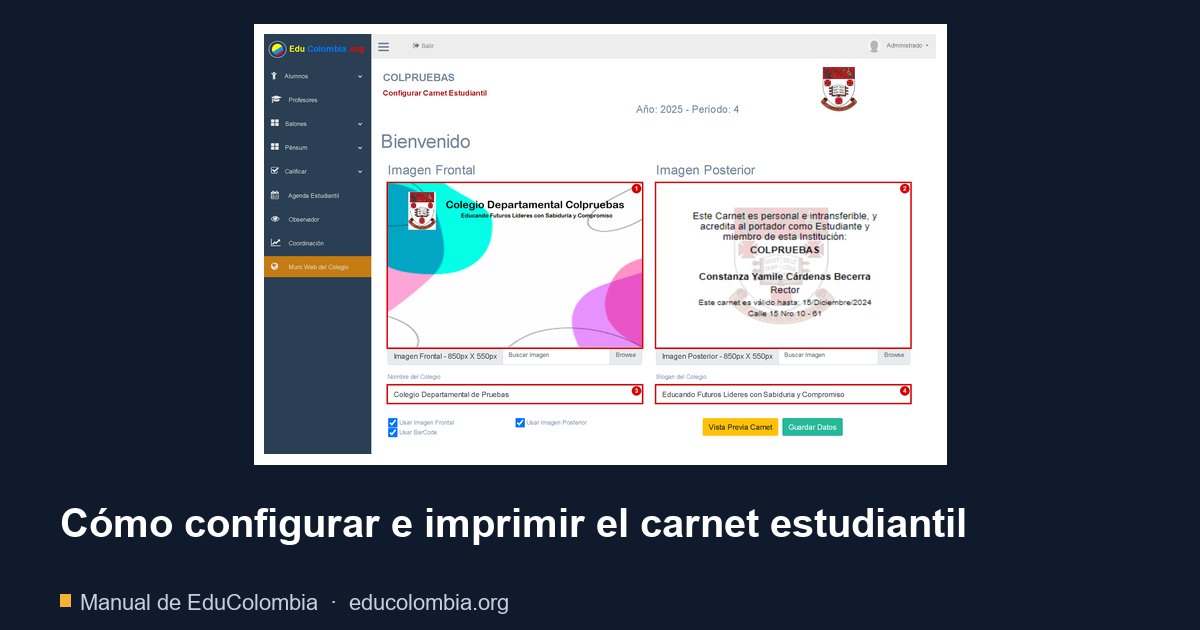 Cómo configurar e imprimir el carnet estudiantil