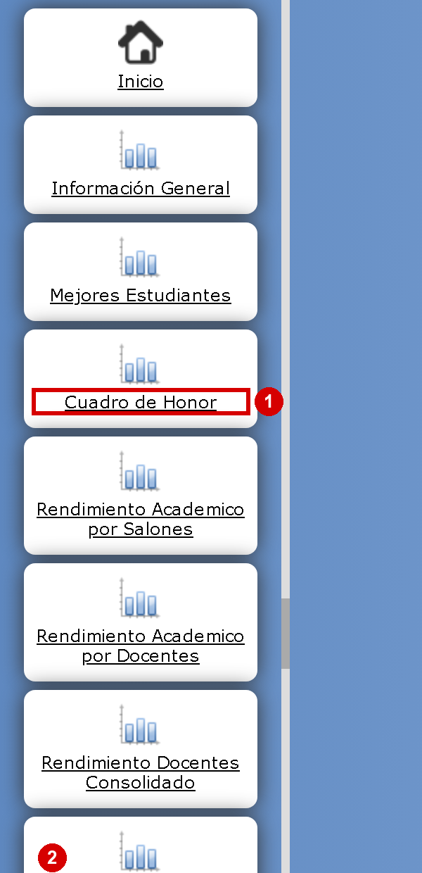 Menú de reportes académicos de coordinación