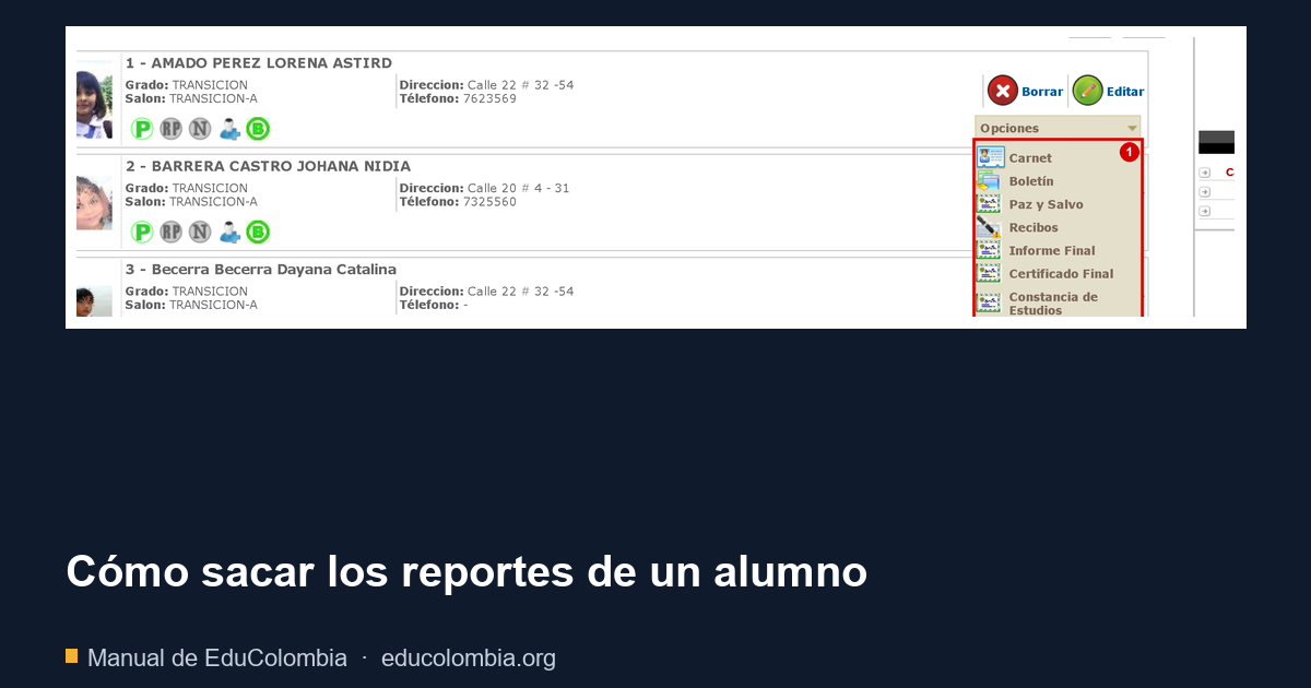 Cómo sacar los reportes de un alumno