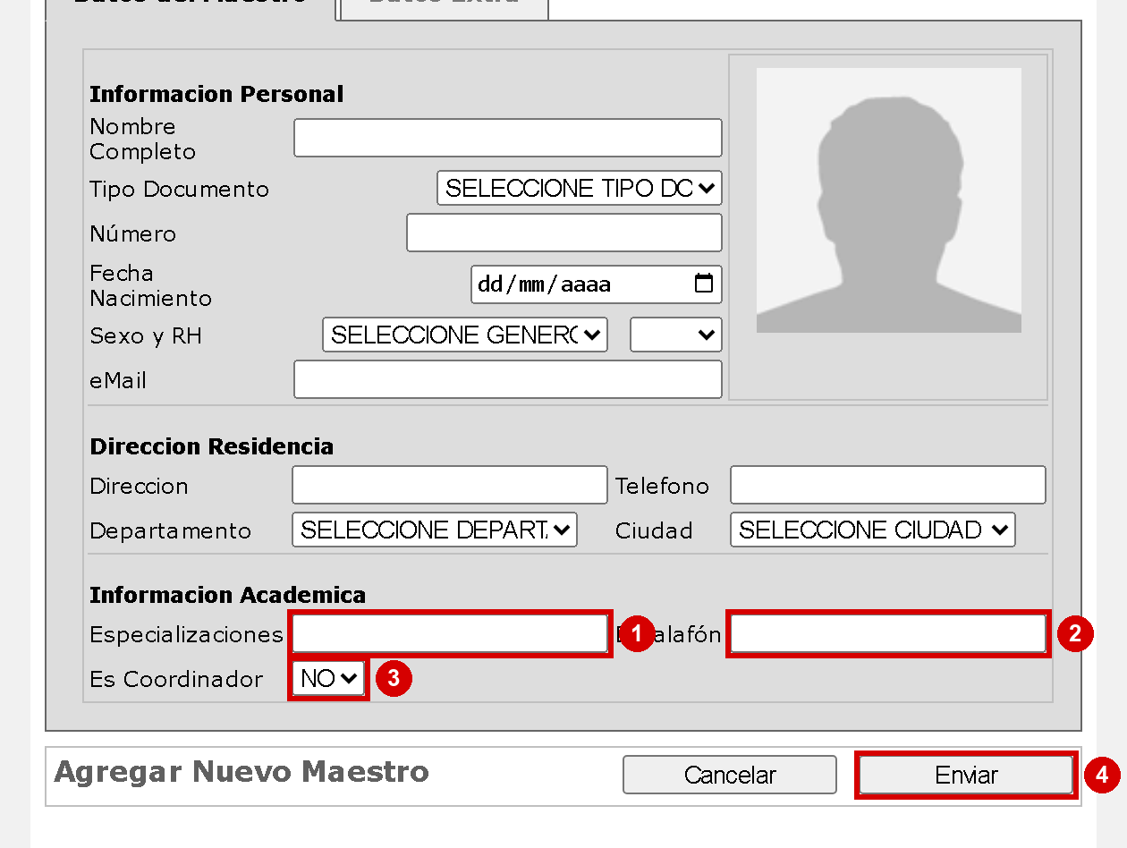 Información académica del maestro: especializaciones, escalafón y si es coordinador