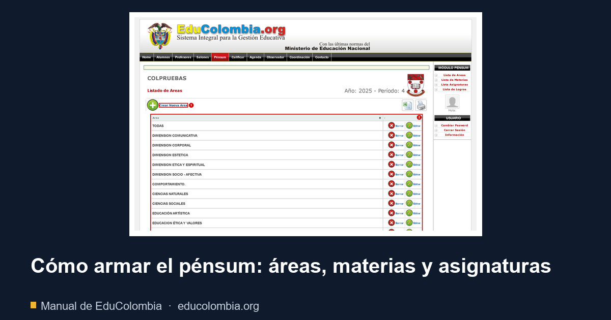 Cómo armar el pénsum: áreas, materias y asignaturas