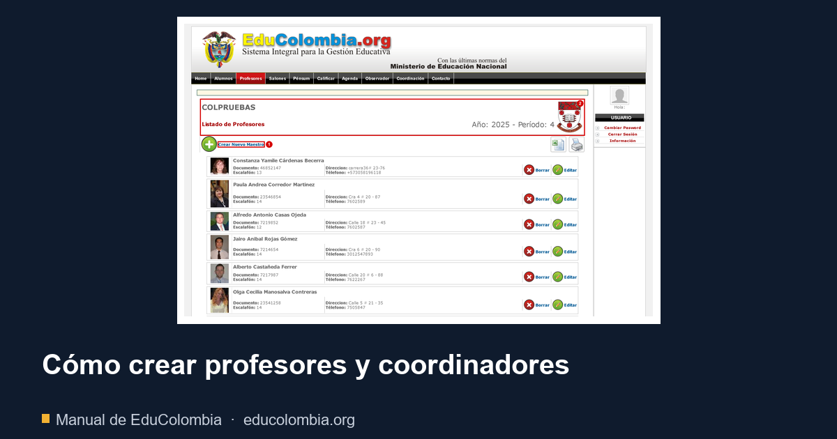 Cómo crear profesores y coordinadores