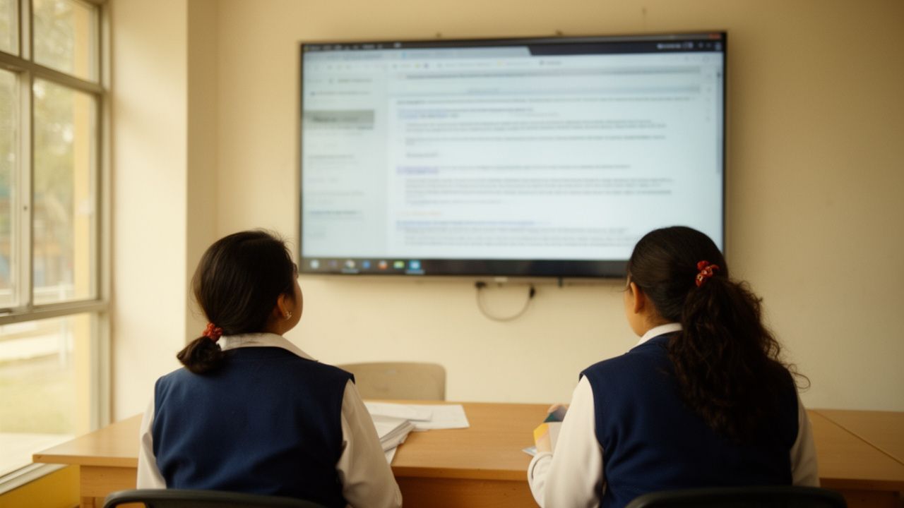 Directivas del colegio revisando la información consolidada en una pantalla