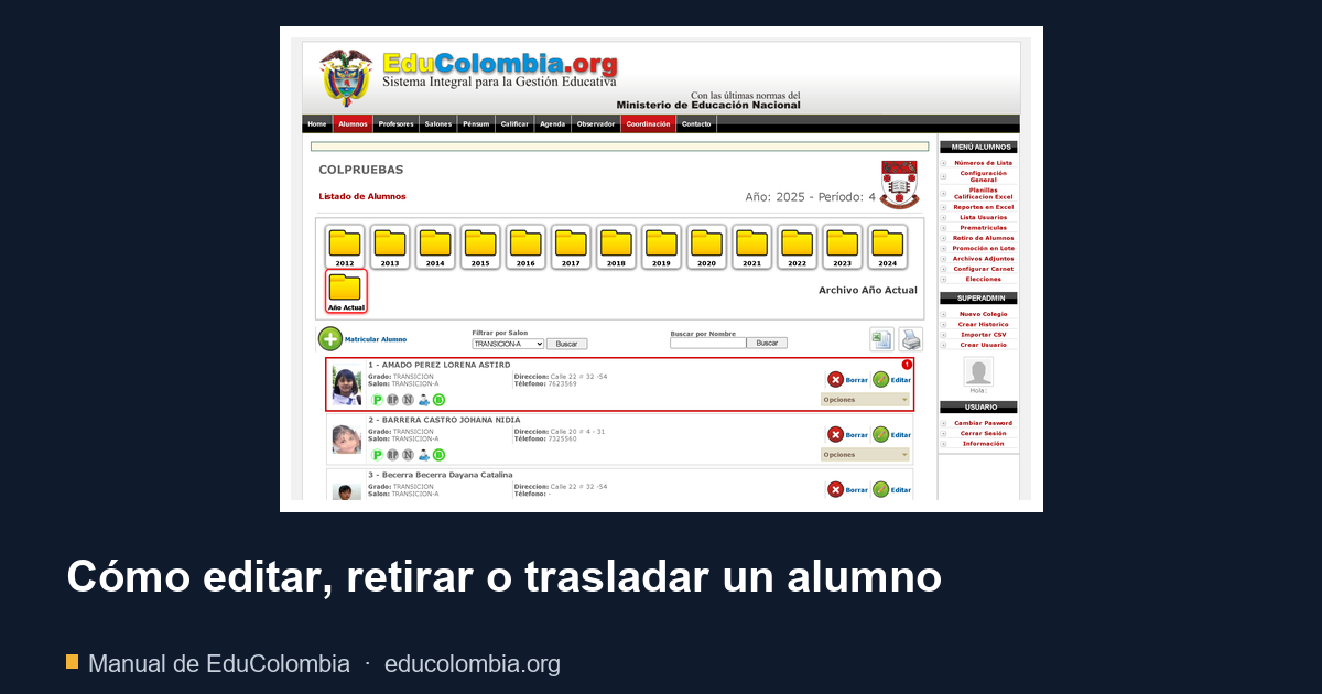 Cómo editar, retirar o trasladar un alumno