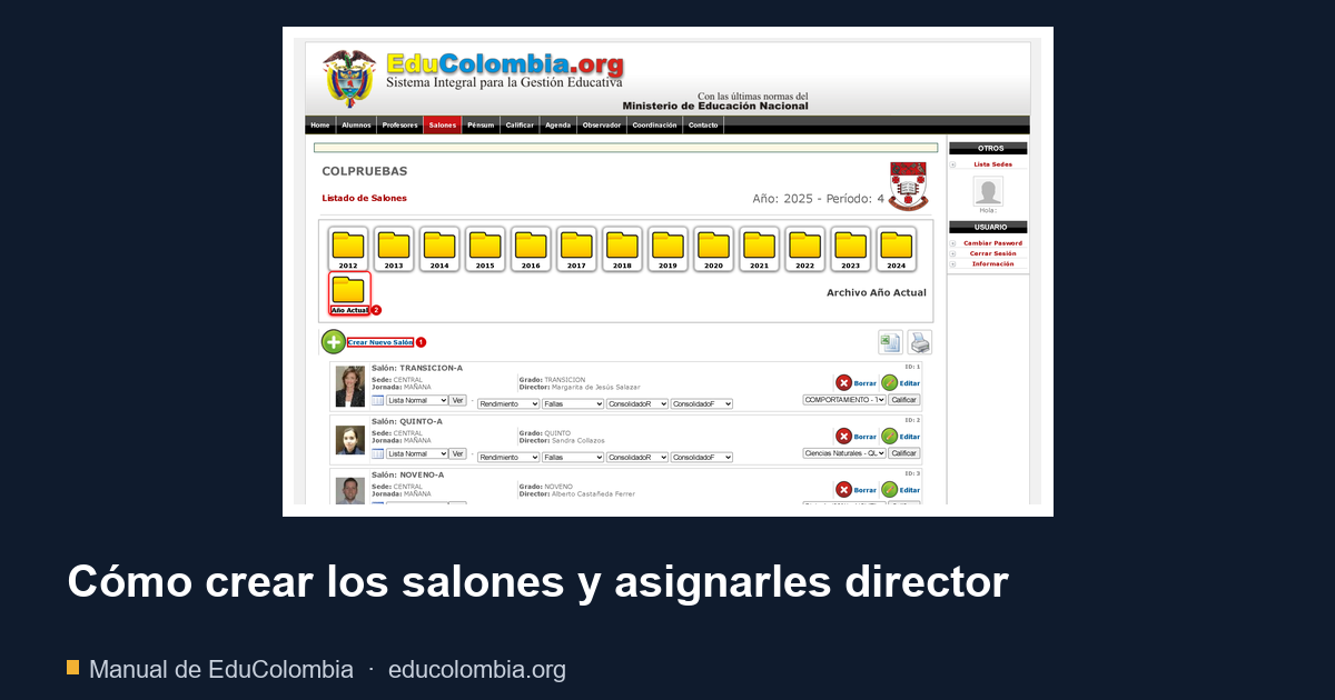 Cómo crear los salones y asignarles director
