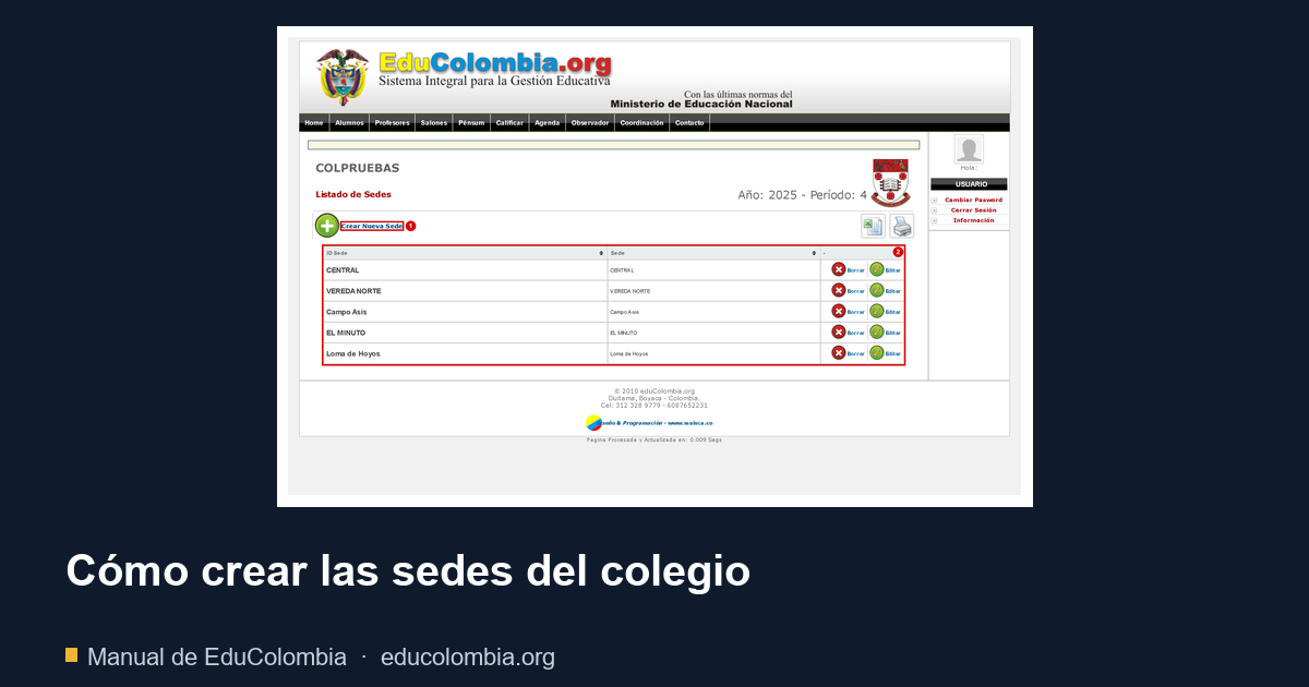Cómo crear las sedes del colegio